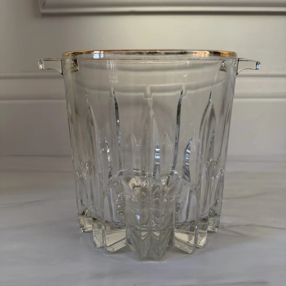 MCM gold-rimmed vintage small crystal ice bucket